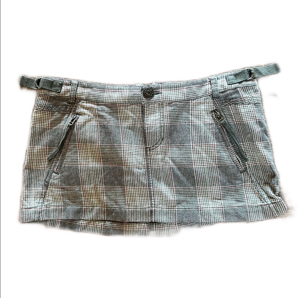 Guess jeans mini skirt 81 plaid houndstooth adjustable waist and zipper pockets